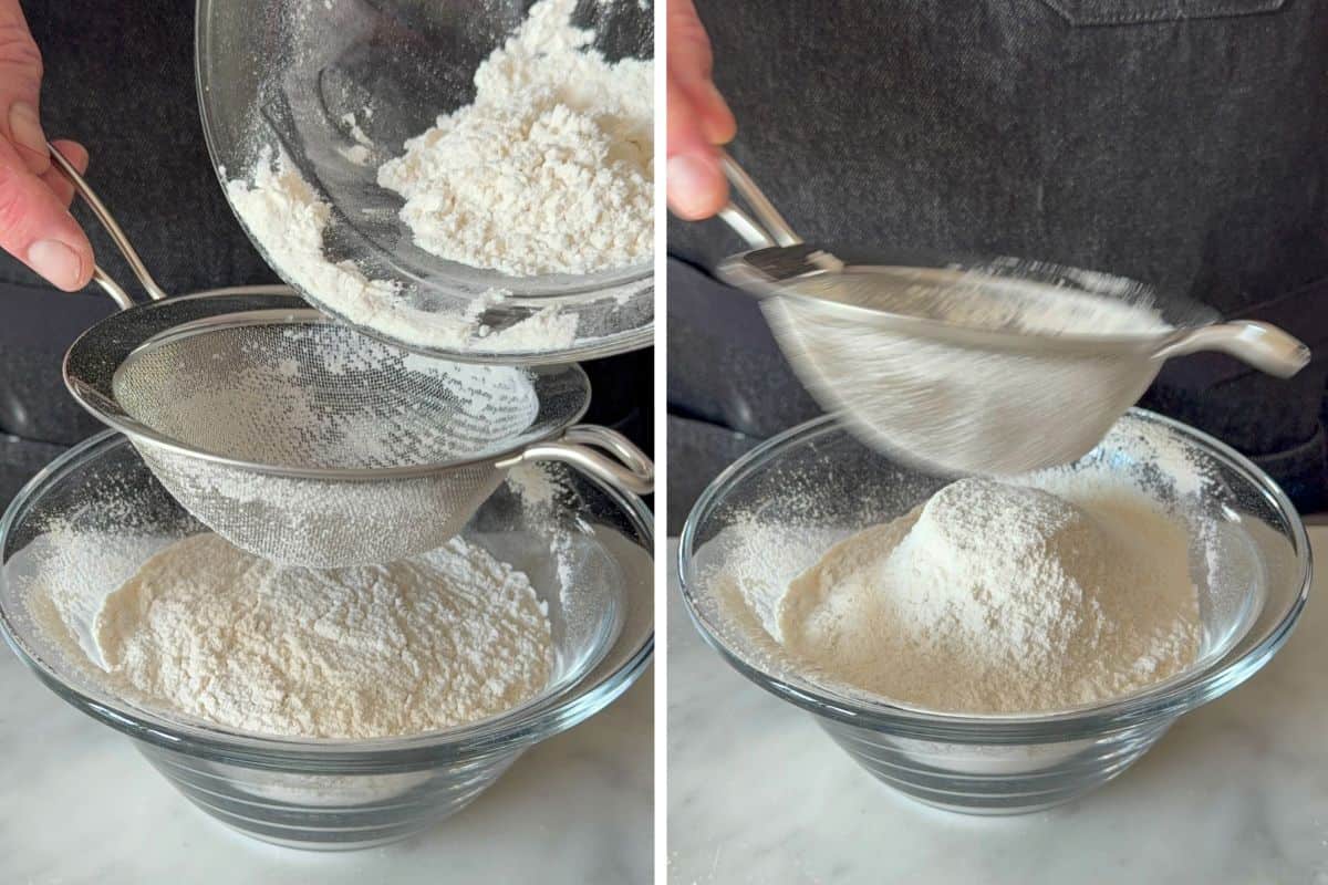 Sift the dry ingredients through a sieve into a second bowl to remove any lumps.