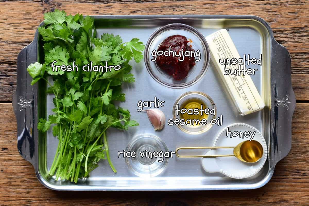 Ingredients for a gochujang cilantro butter recipe.