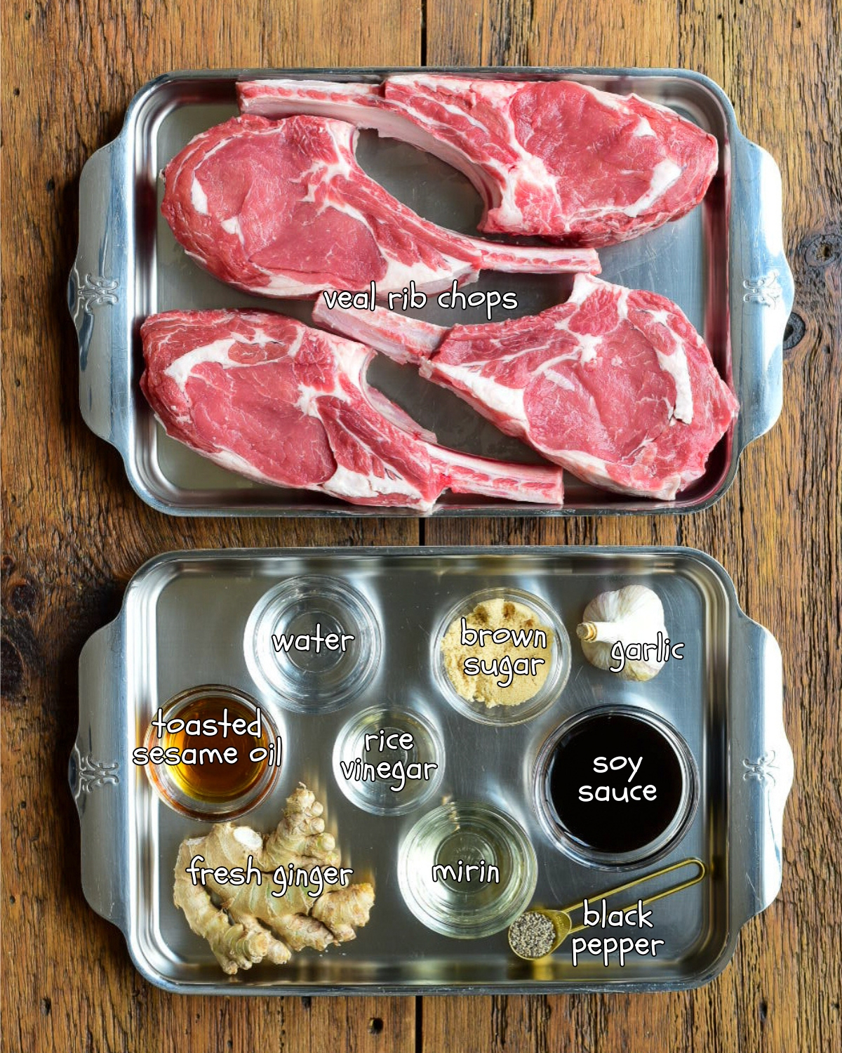 Ingredients for a grilled Korean BBQ veal chops recipe.