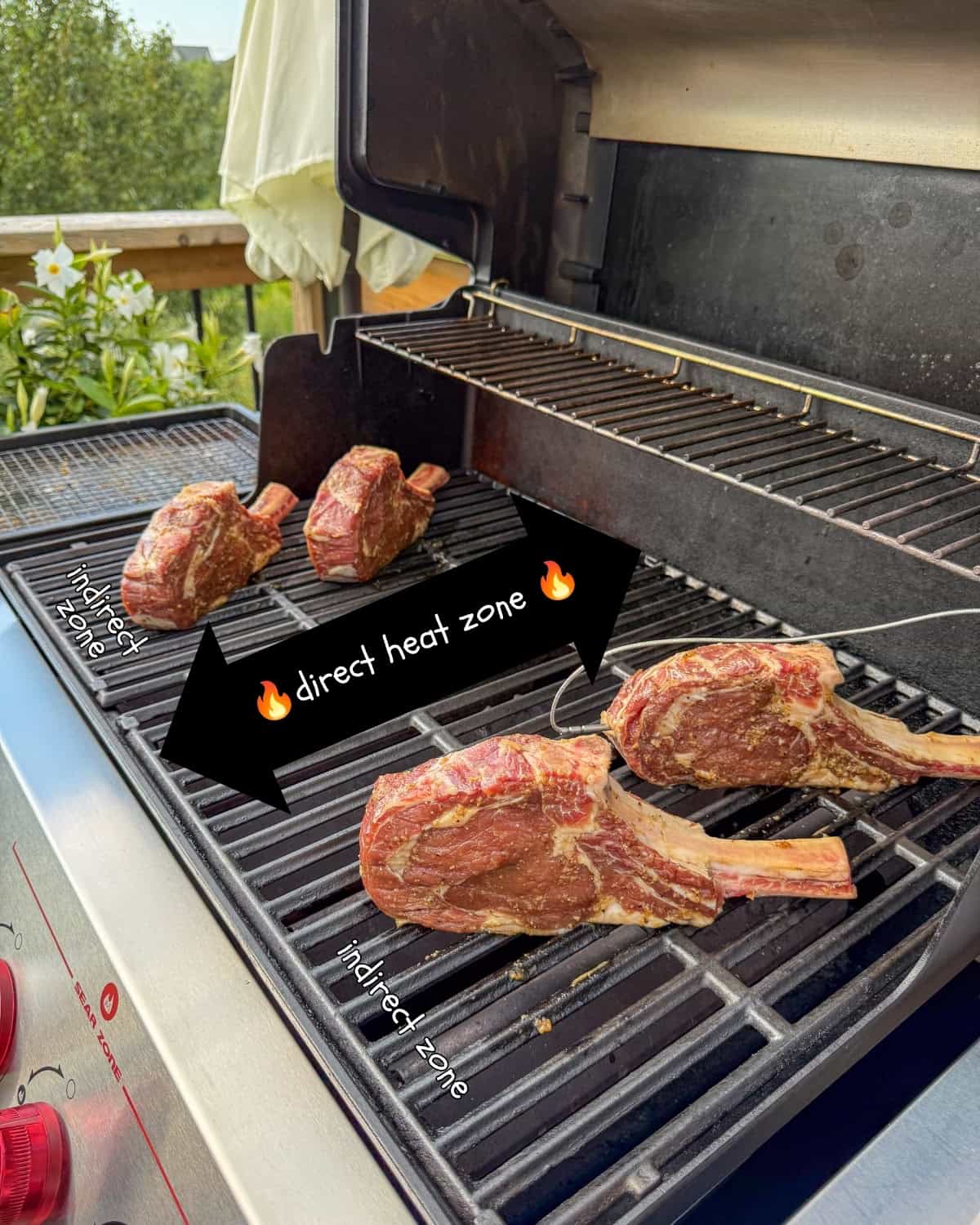 Place the four veal rib chops on the indirect zone of the grill.