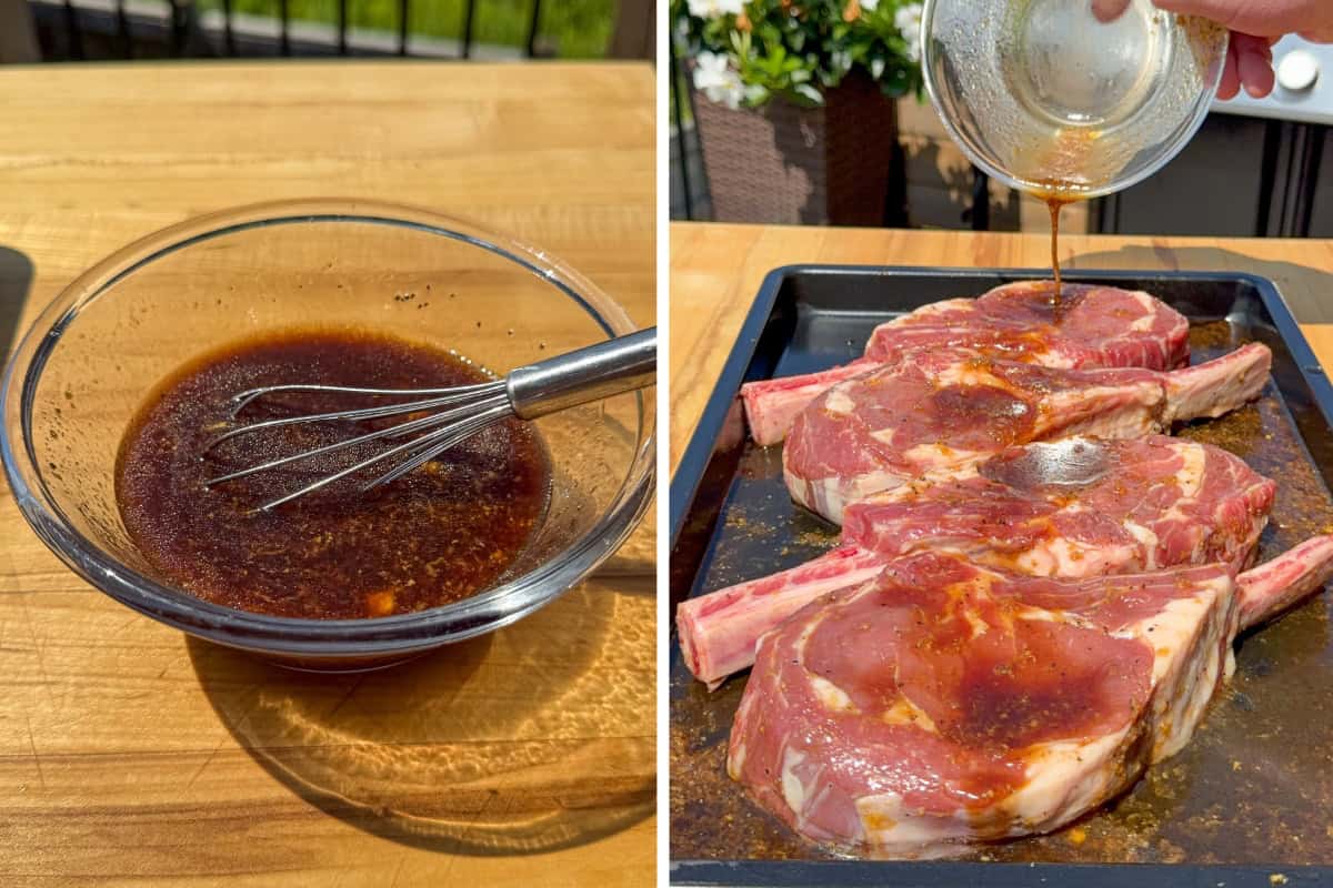 Mix the Korean BBQ marinade in a small bowl and pour over the four veal rib chops.