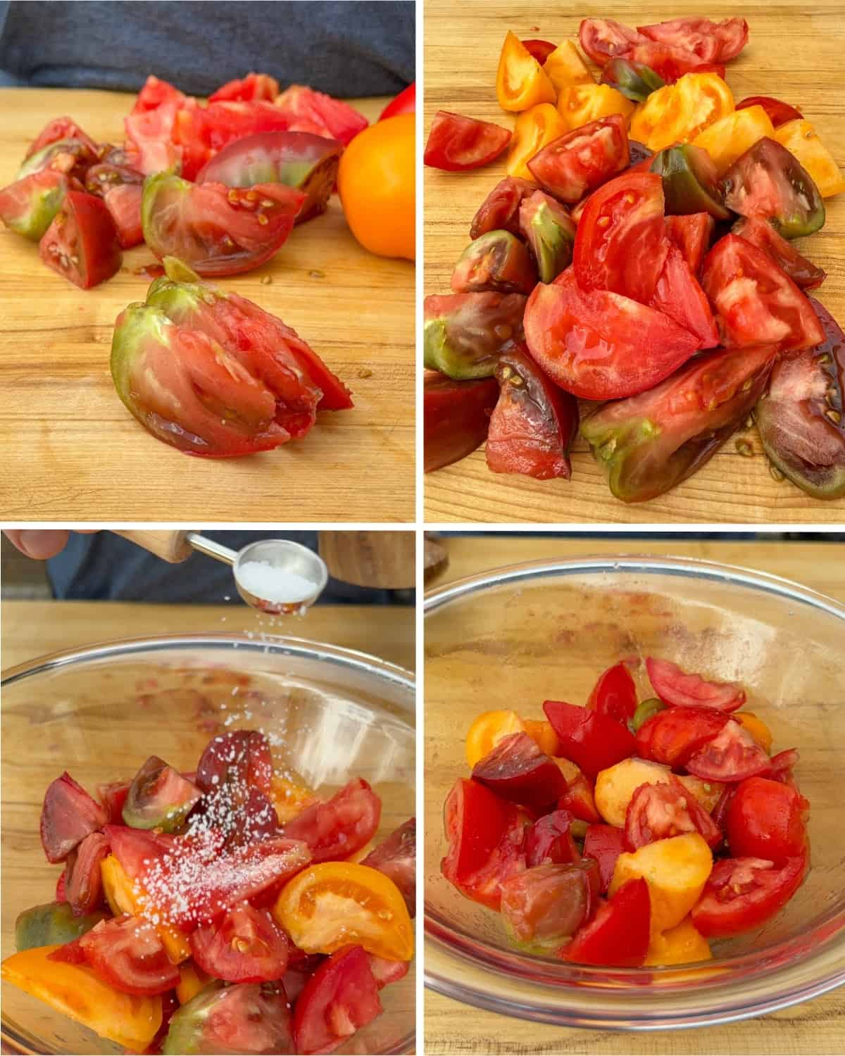 Slice and salt the tomatoes. Toss them in a bowl and set aside.