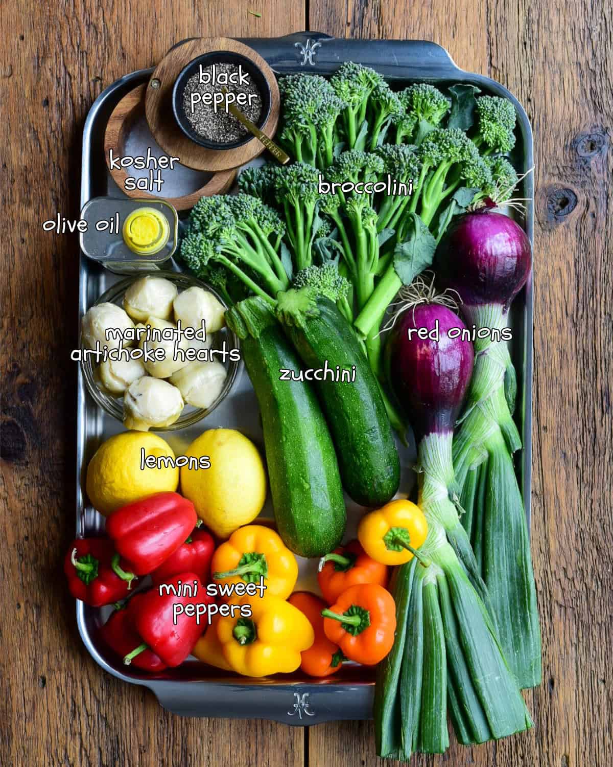 A selection of colourful vegetables for a grilled Mediterranean chicken recipe.