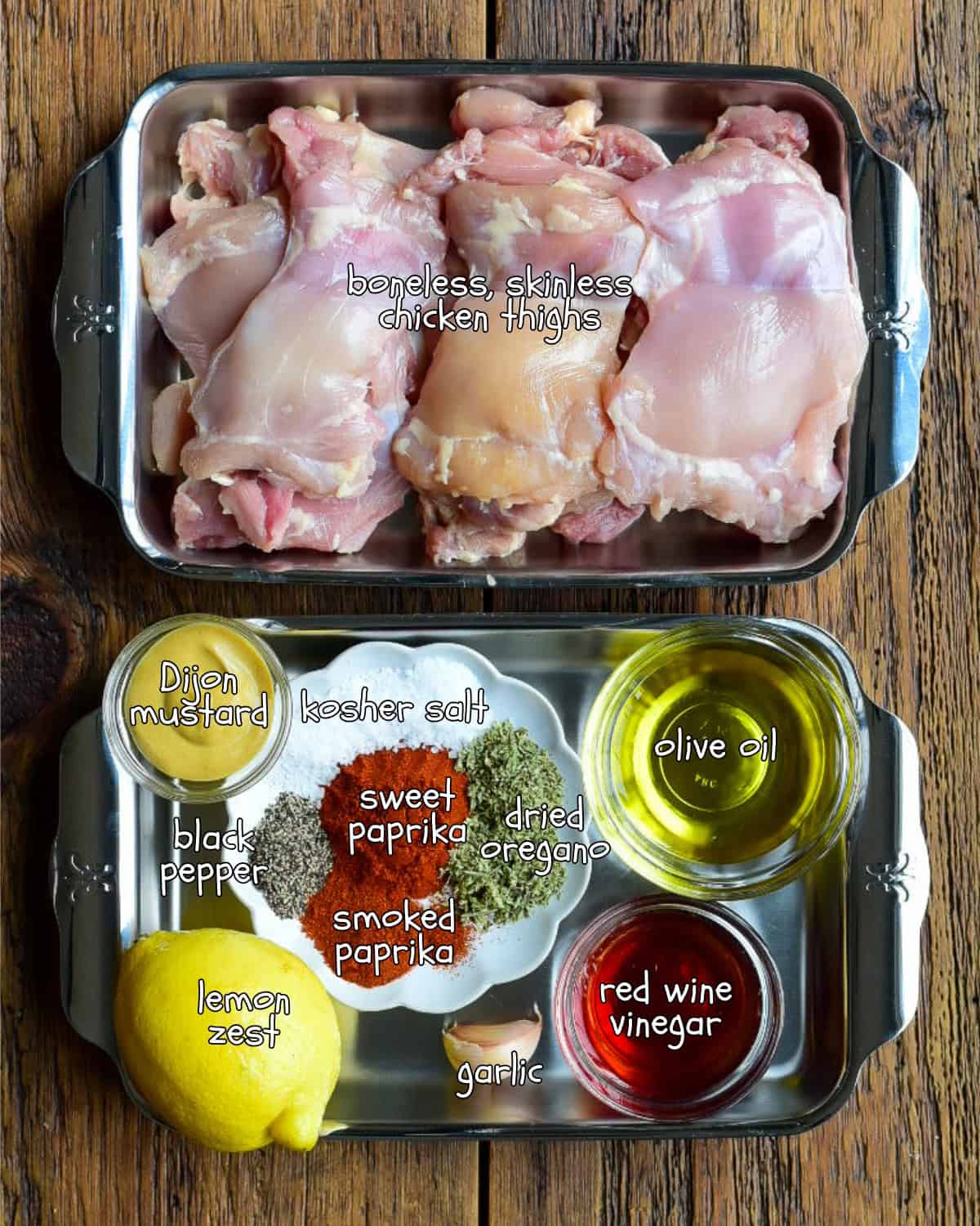 Ingredients for a grilled Mediterranean chicken recipe.