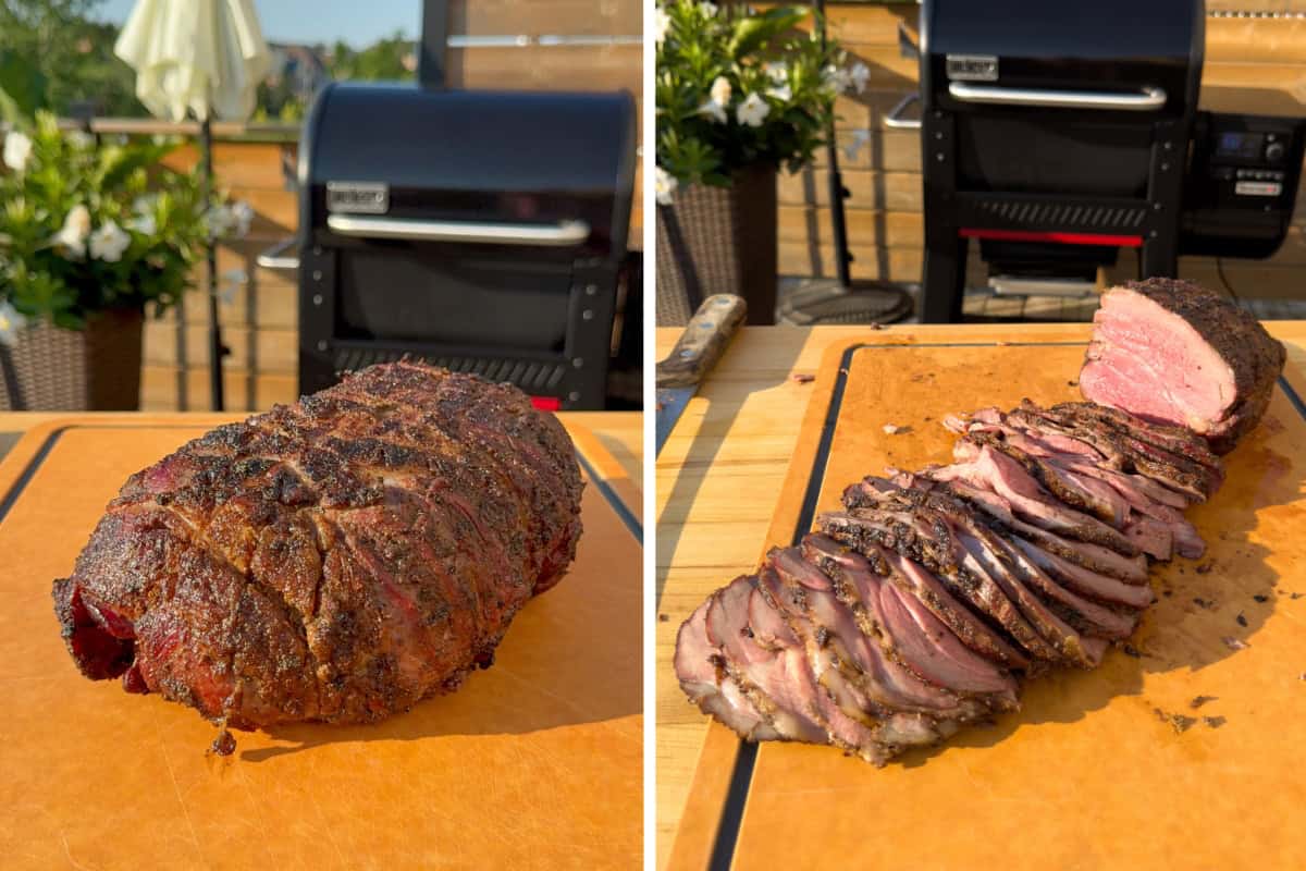 Let the lamb rest before carving it on a cutting board with a juice groove.