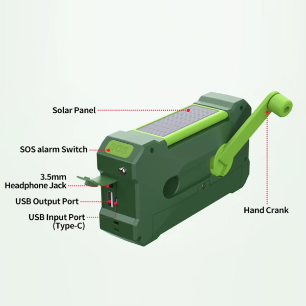Nödradio 10 000mAh med Solkraft, Handvev och högtalare