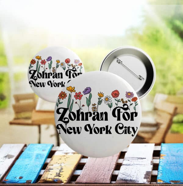 Floral Zohran For New York City Button – Whimsical Progressive Campaign Pin