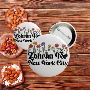 Floral Zohran For New York City Button – Whimsical Progressive Campaign Pin