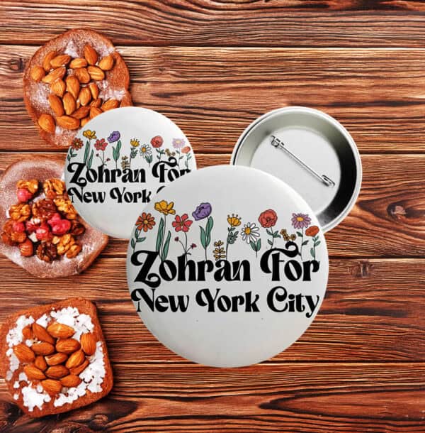Floral Zohran For New York City Button – Whimsical Progressive Campaign Pin