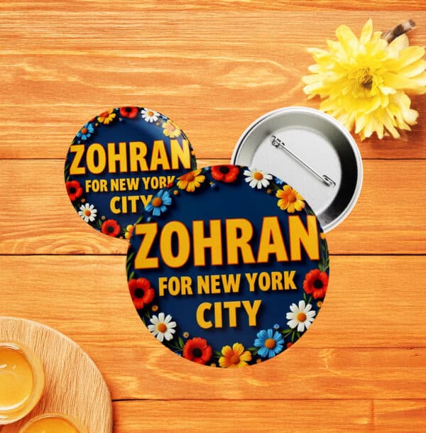 Floral Zohran For New York City Campaign Button – Progressive Political Pin