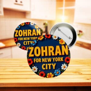 Floral Zohran For New York City Campaign Button – Progressive Political Pin