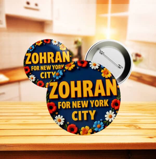 Floral Zohran For New York City Campaign Button – Progressive Political Pin