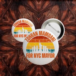 New York Skyline Badge, Zohran Mamdani for NYC Mayor Retro Pin Button