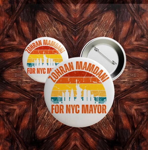New York Skyline Badge, Zohran Mamdani for NYC Mayor Retro Pin Button