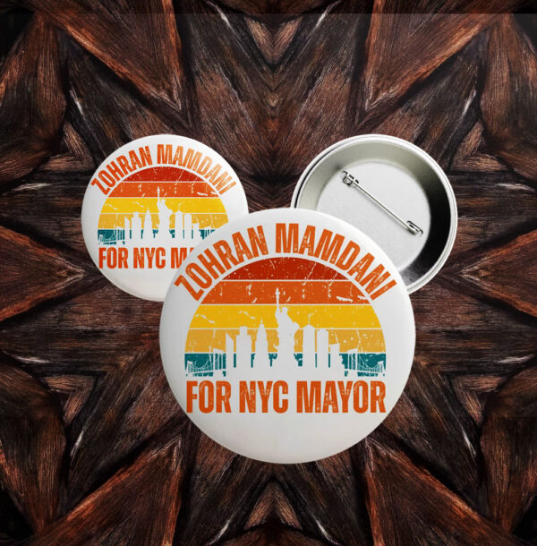 New York Skyline Badge, Zohran Mamdani for NYC Mayor Retro Pin Button