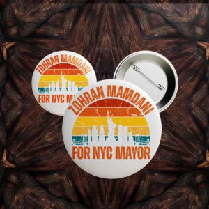 New York Skyline Badge, Zohran Mamdani for NYC Mayor Retro Pin Button