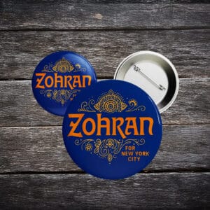 Political Pinback Badge - Vote Zohran for Mayor, Zohran For NYC Campaign Button