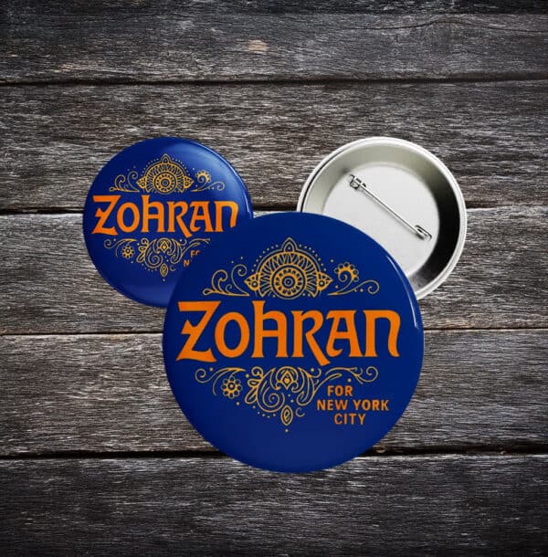 Political Pinback Badge - Vote Zohran for Mayor, Zohran For NYC Campaign Button