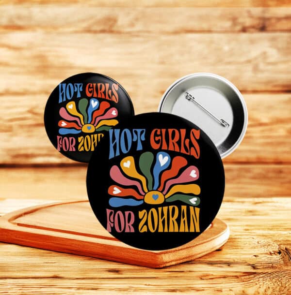 Retro Floral Campaign Pin for NYC Election, Boho Hot Girls For Zohran Pin Button