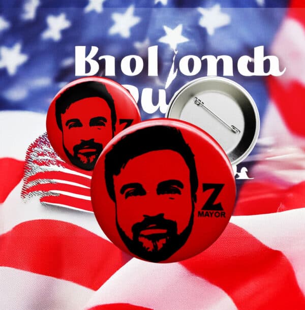 Stencil Zohran Mamdani New York City Mayor NYC 2025 Button – Iconic Campaign Pin