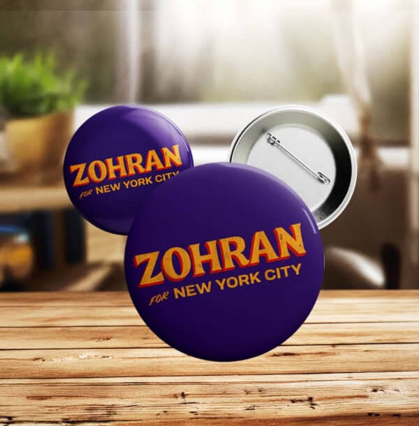 Zohran For New York City Campaign Button – Purple NYC Mayor 2025 Pin