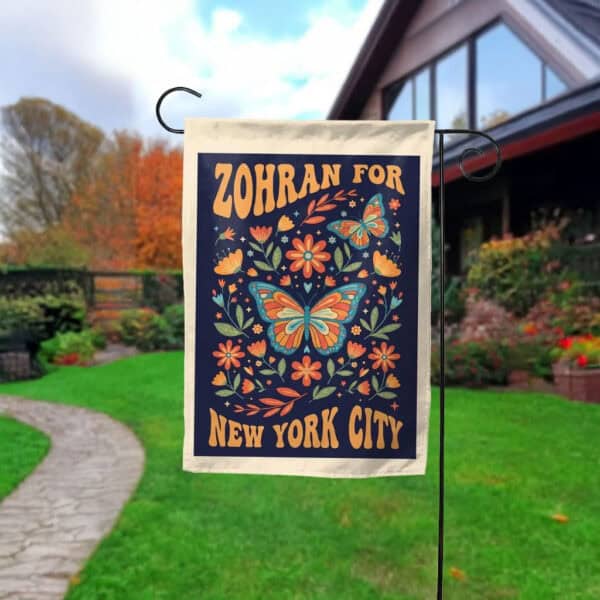 Butterfly Floral Mayor Mamdani 2025 Campaign Banner, Zohran For New York City Garden Flag