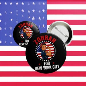 Feminist Political Campaign Badge, Zohran For New York City Rosie the Riveter Pin Button