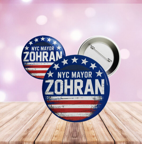 NYC Mayor Zohran Button – Patriotic Red White & Blue Campaign Pin