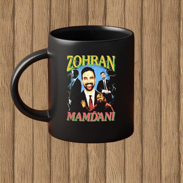 Vintage Lightning Collage – Bold NYC Political Art, Zohran Mamdani Mug