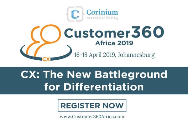 Customer360 Africa 2019 conference logo and event details in Johannesburg.