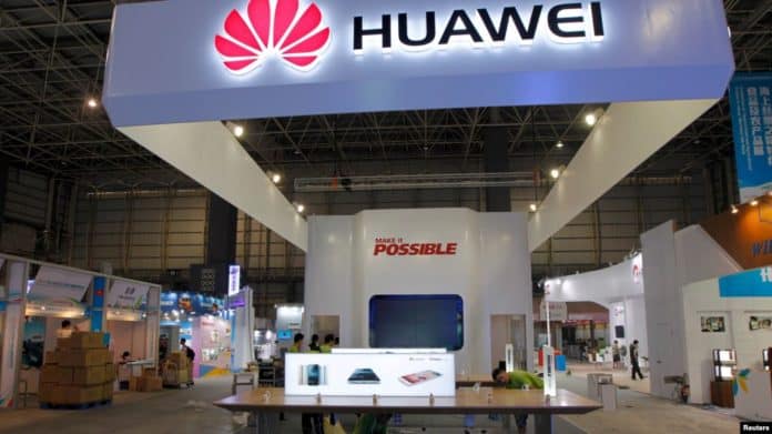 Huawei booth at African Union summit showcasing technology and alliances.