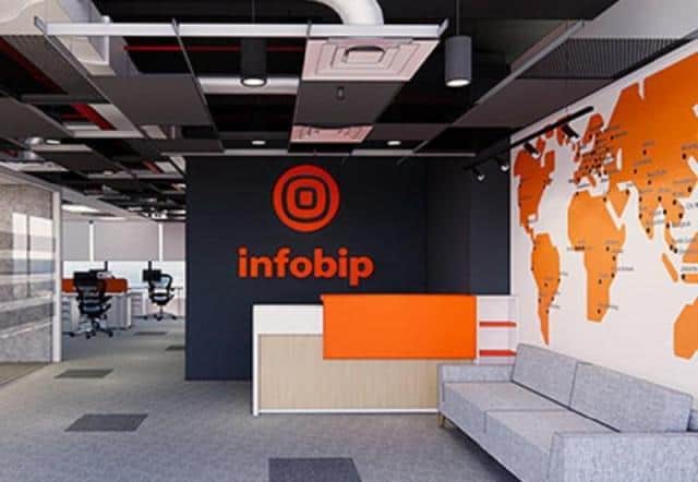 Modern Infobip office interior with Africa-themed wall art and branding.