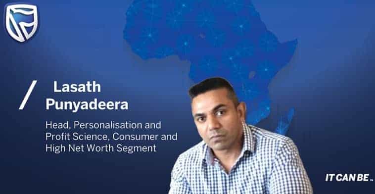 Business professional in Africa with data analytics background and digital map.