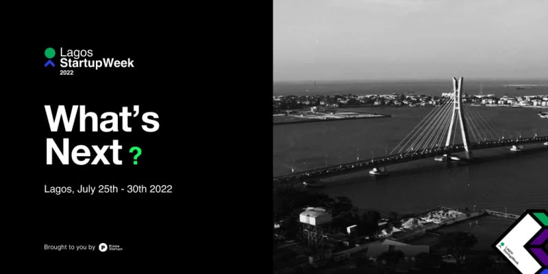 Lagos Startup Week 2022 event banner with city skyline and bridge.