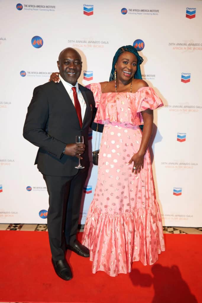 African-American man and woman pose together at the Africa-America Institute's 38th Annual Awards Ga.