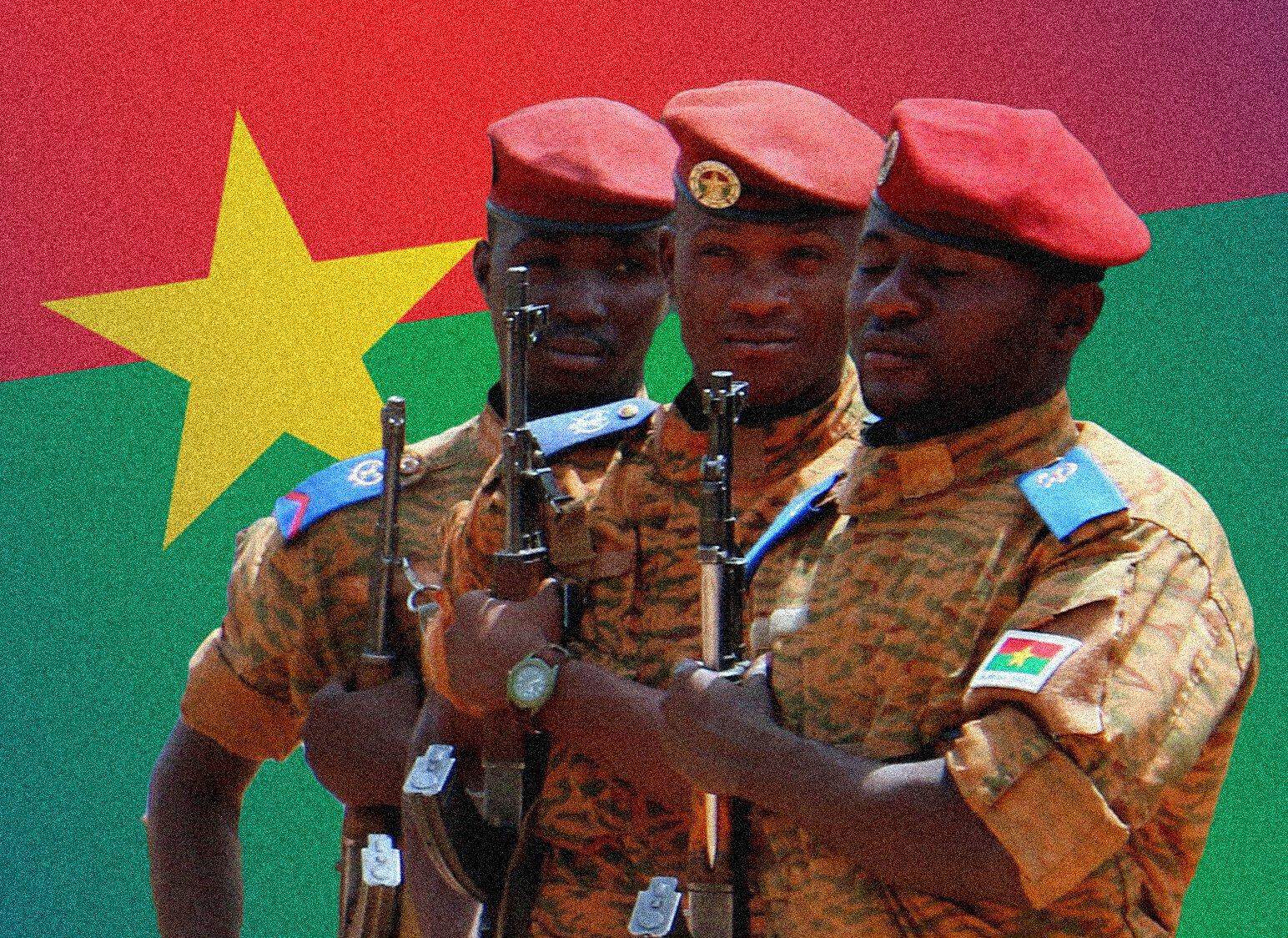 Burkinabe soldiers in uniform during military overthrow in Burkina Faso.