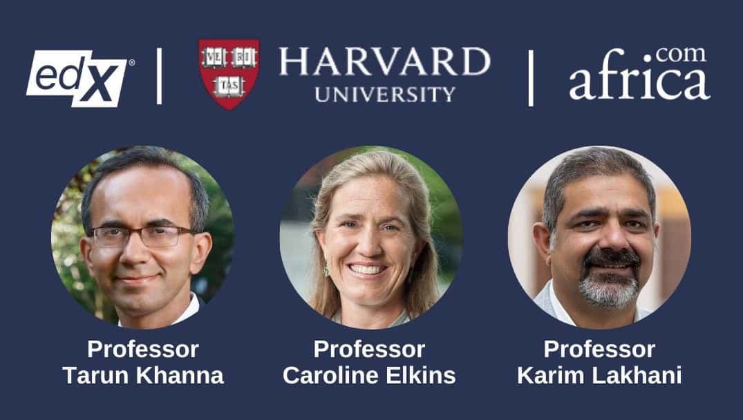 Harvard professors Tarun Khanna, Caroline Elkins, Karim Lakhani for African food systems course.