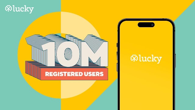 Lucky app logo with 10M registered users in Egypt, celebrating growth.