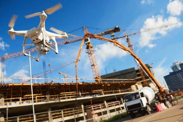 Drone inspecting construction site in Egypt.