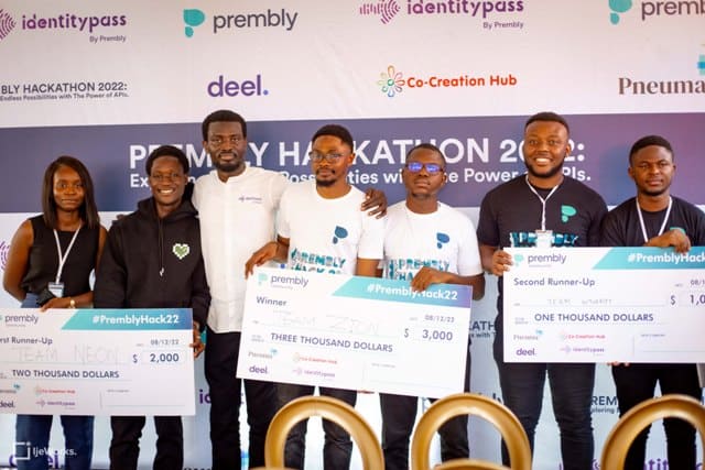 Africa hackathon winners celebrating digital security innovation.