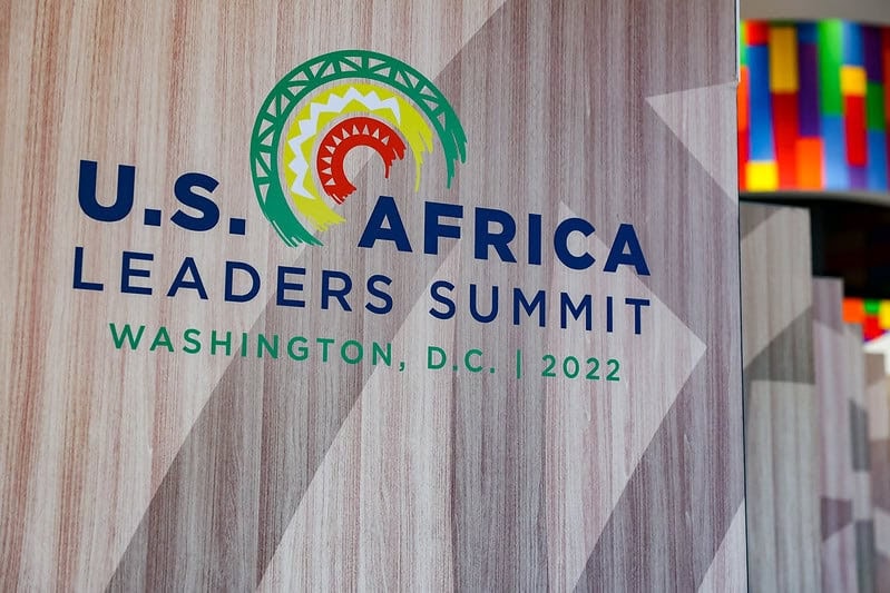 U.S. Africa Leaders Summit banner at the Washington, D.C. event in 2022.