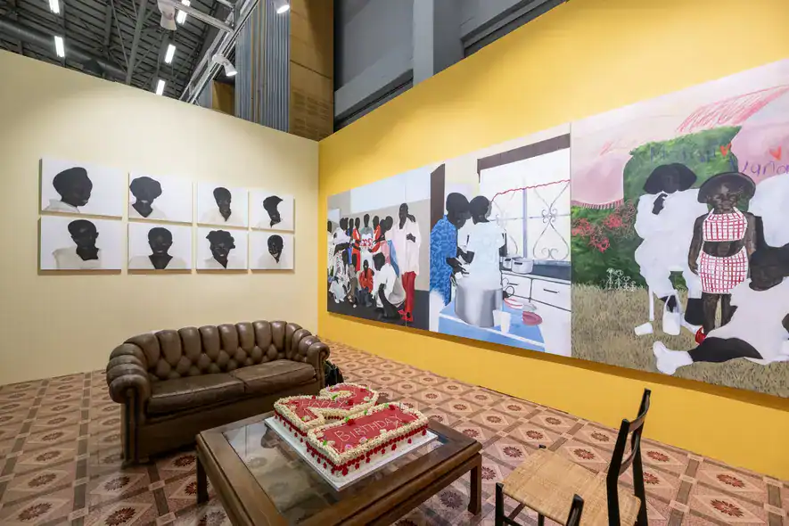 Art exhibition showcasing diverse artworks on the theme of time at the Investec Cape Town Art Fair.