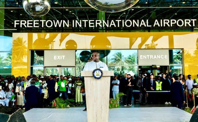 President Bio at the opening ceremony of Sierra Leone's modern airport.