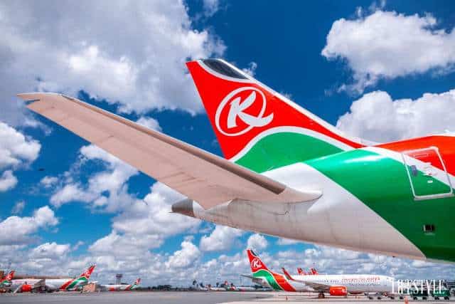 Kenya Airways aircraft with revamped inflight dining experience on a sunny day.