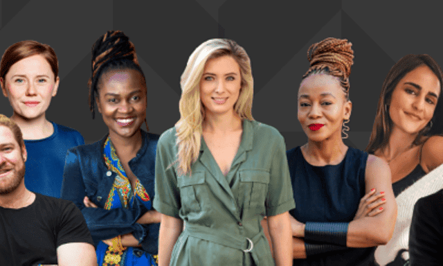 Diverse group of women entrepreneurs celebrating digital innovation in Africa.