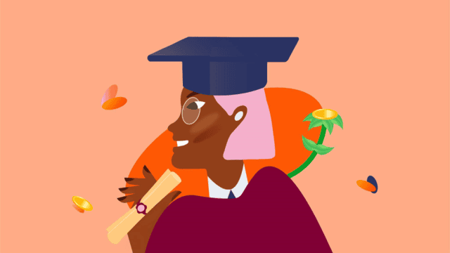 African graduate in cap and gown celebrating success and education achievement.