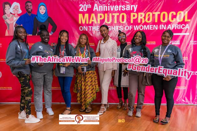 Women’s rights advocates celebrating the 20th anniversary of the Maputo Protocol in Africa.