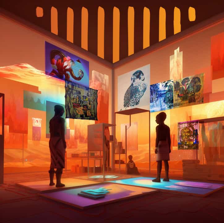 Mixed Reality art installation showcasing immersive digital artworks for entertainment.