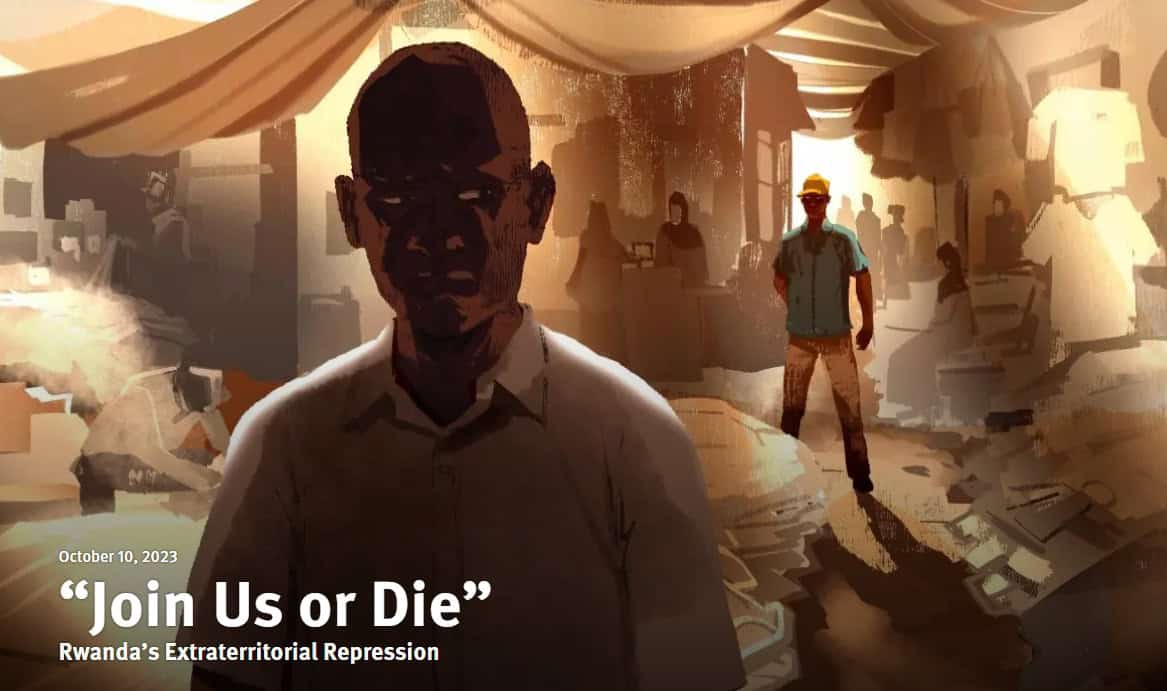 Rwandan man amid destruction highlighting human rights issues in Rwanda.