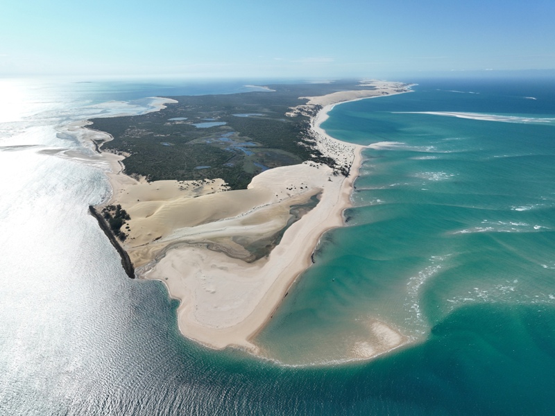 Aerial view of Bazaruto Archipelago's pristine beaches and turquoise waters.